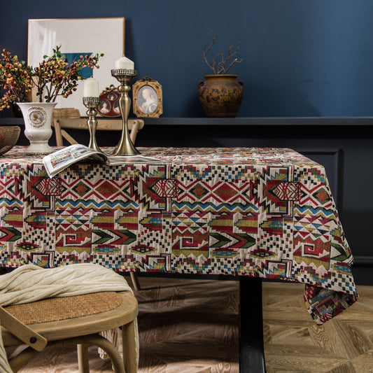 Southwestern-Inspired Jacquard Tablecloth – Heritage Patterns, Modern Dining Elegance