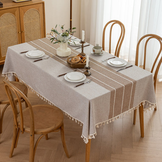 Kyoto-Inspired Waterproof Tassel Tablecloth – Wabi-Sabi Elegance for Modern Dining