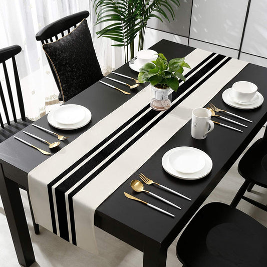 Geometric Striped Linen Table Runner – Modern Simple Tablecloth Placemat